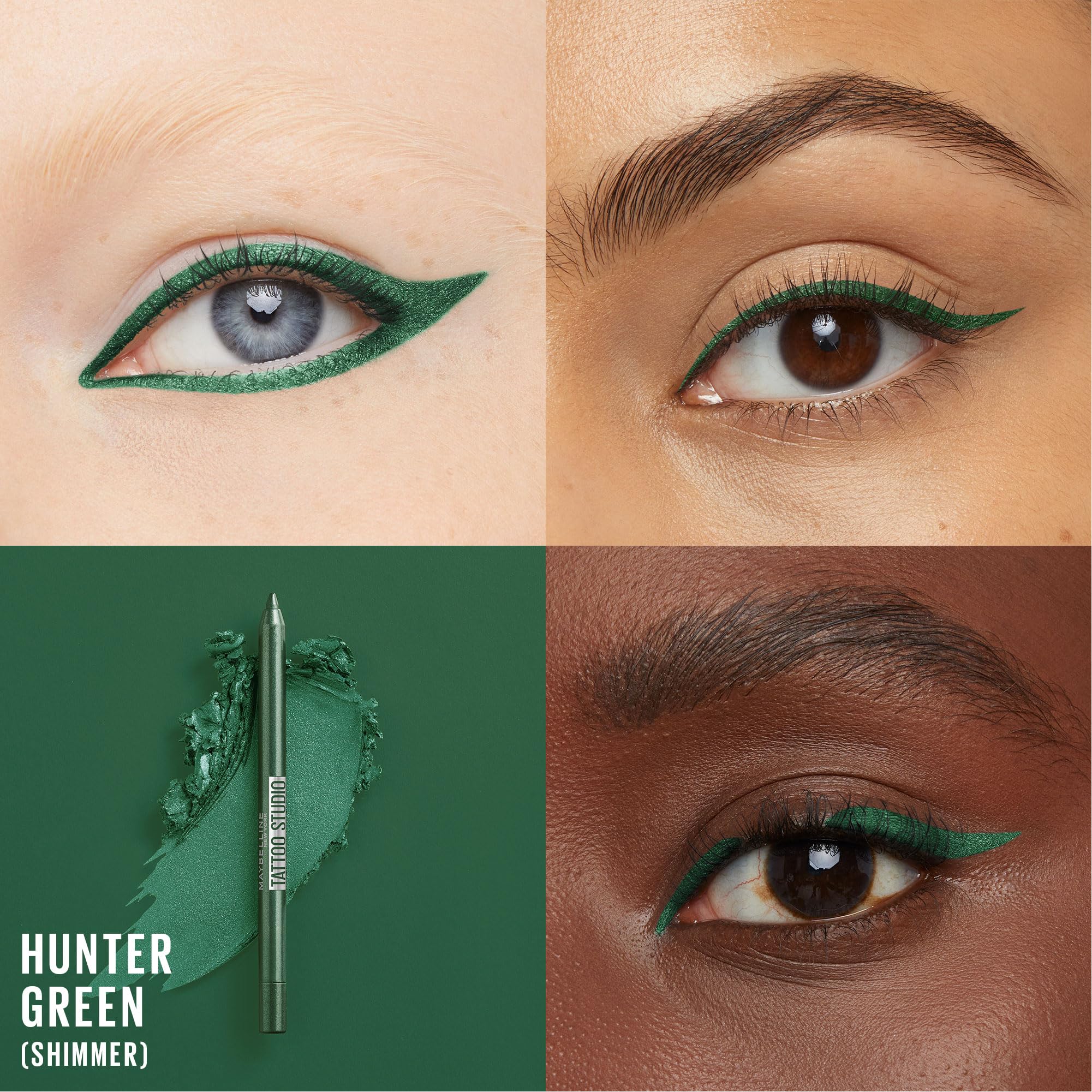 Maybelline hunter green sharpened tip close-up for precise lining