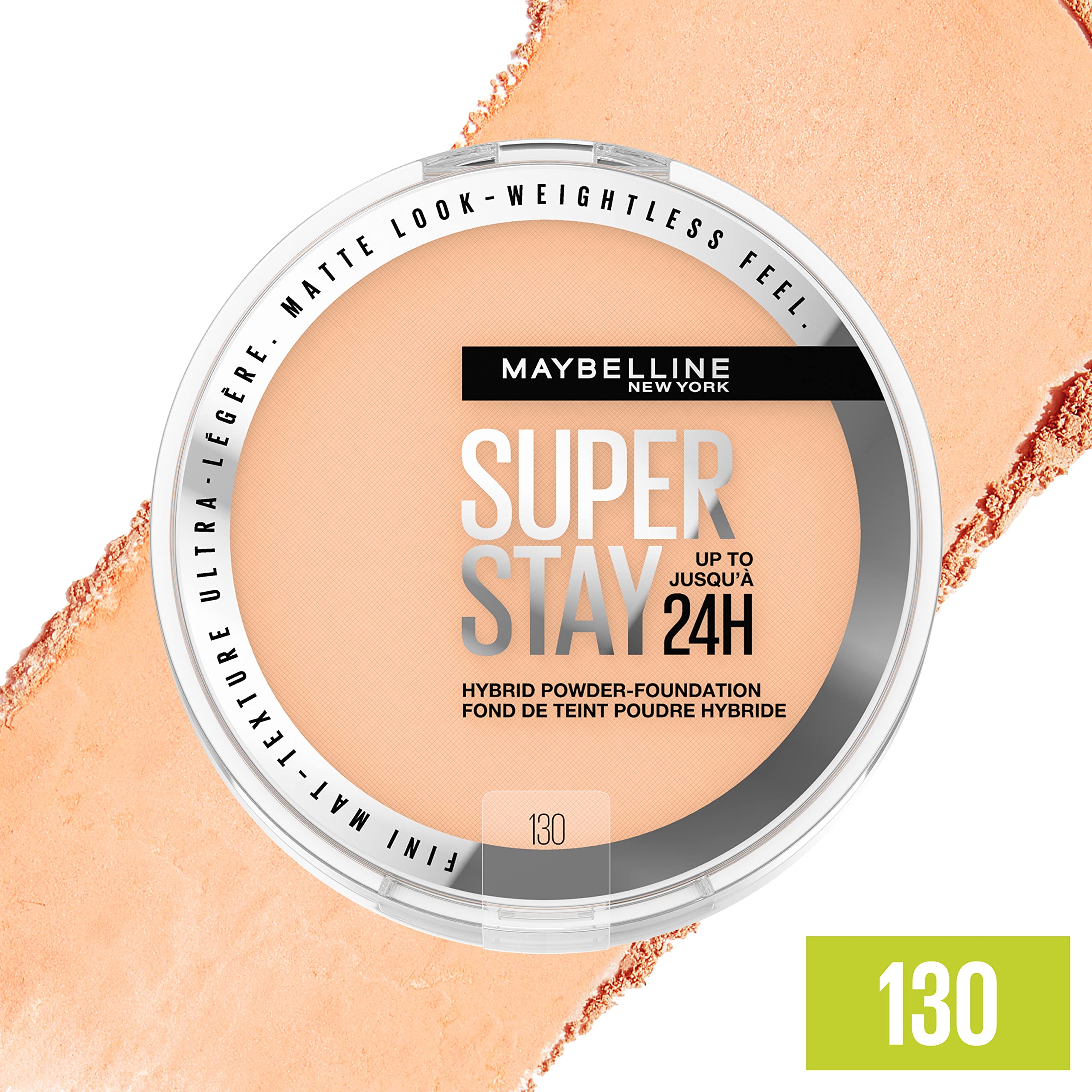 Maybelline sponge applicator beside compact for precise fuller coverage