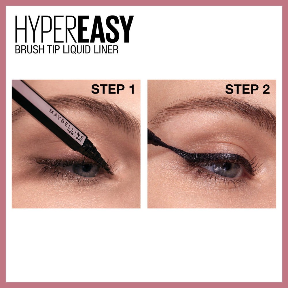 Maybelline Hyper Easy size comparison with a coin showing compact travel-friendly benefit