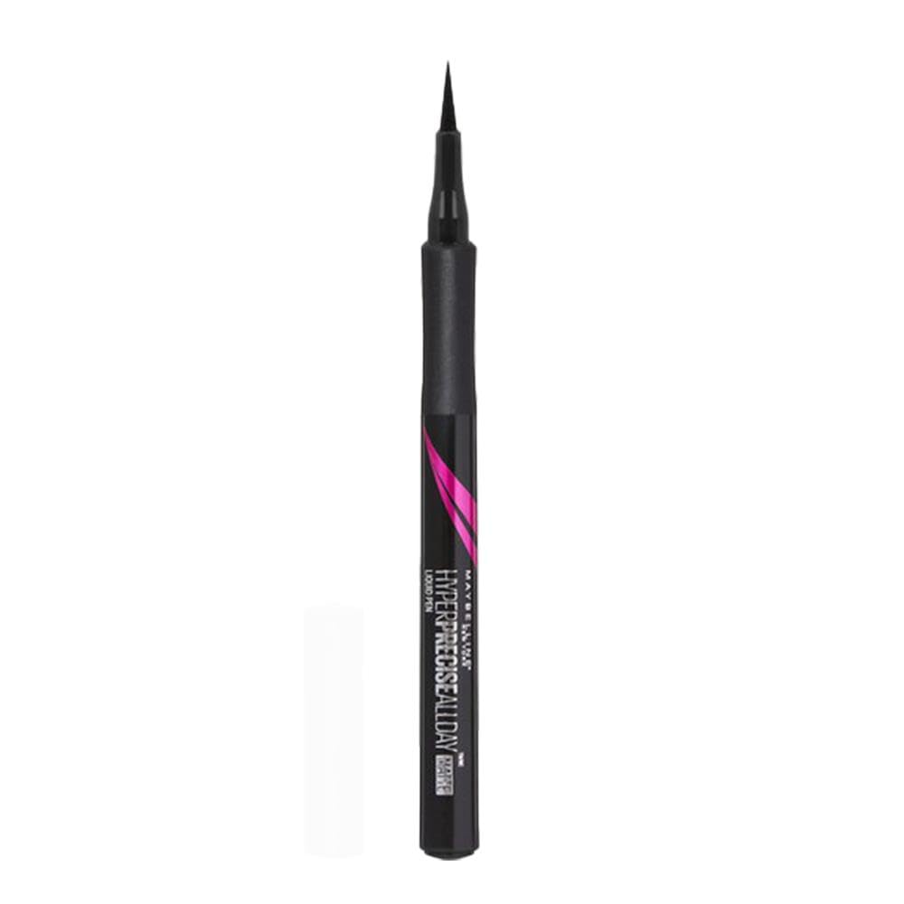 MAYBELLINE front packaging showing travel-size eyeliner and matte black shade benefit: easy portability