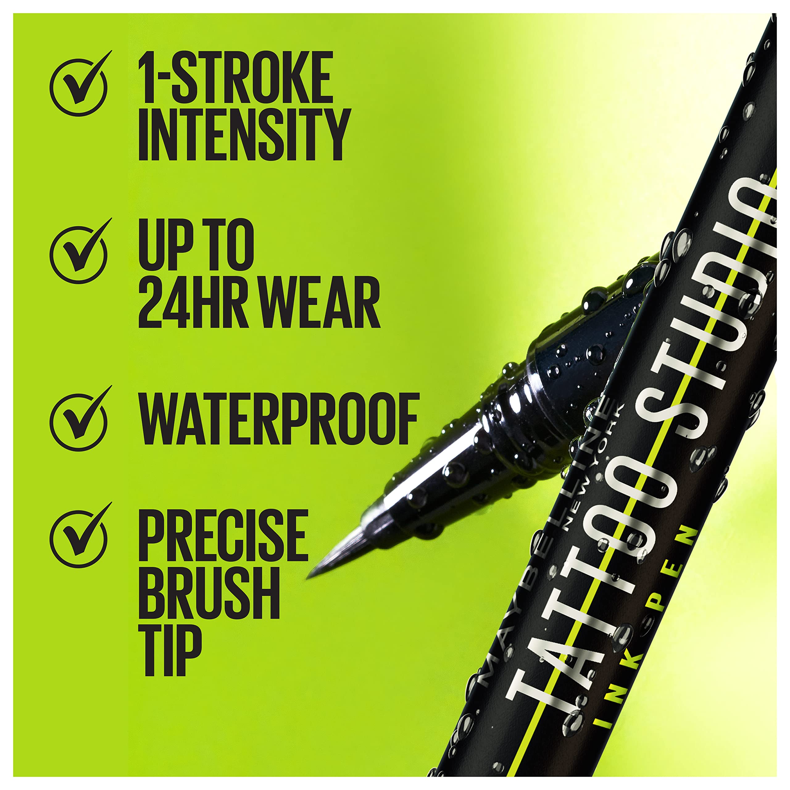 Maybelline ink pen brush-tip closeup for precise lines and smooth application benefit