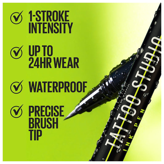 Maybelline ink pen brush tip closeup showing 350 bristles for precise lines