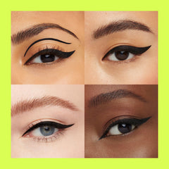 Maybelline ink pen eyeliner on model eye demonstrating long-wear winged look benefit