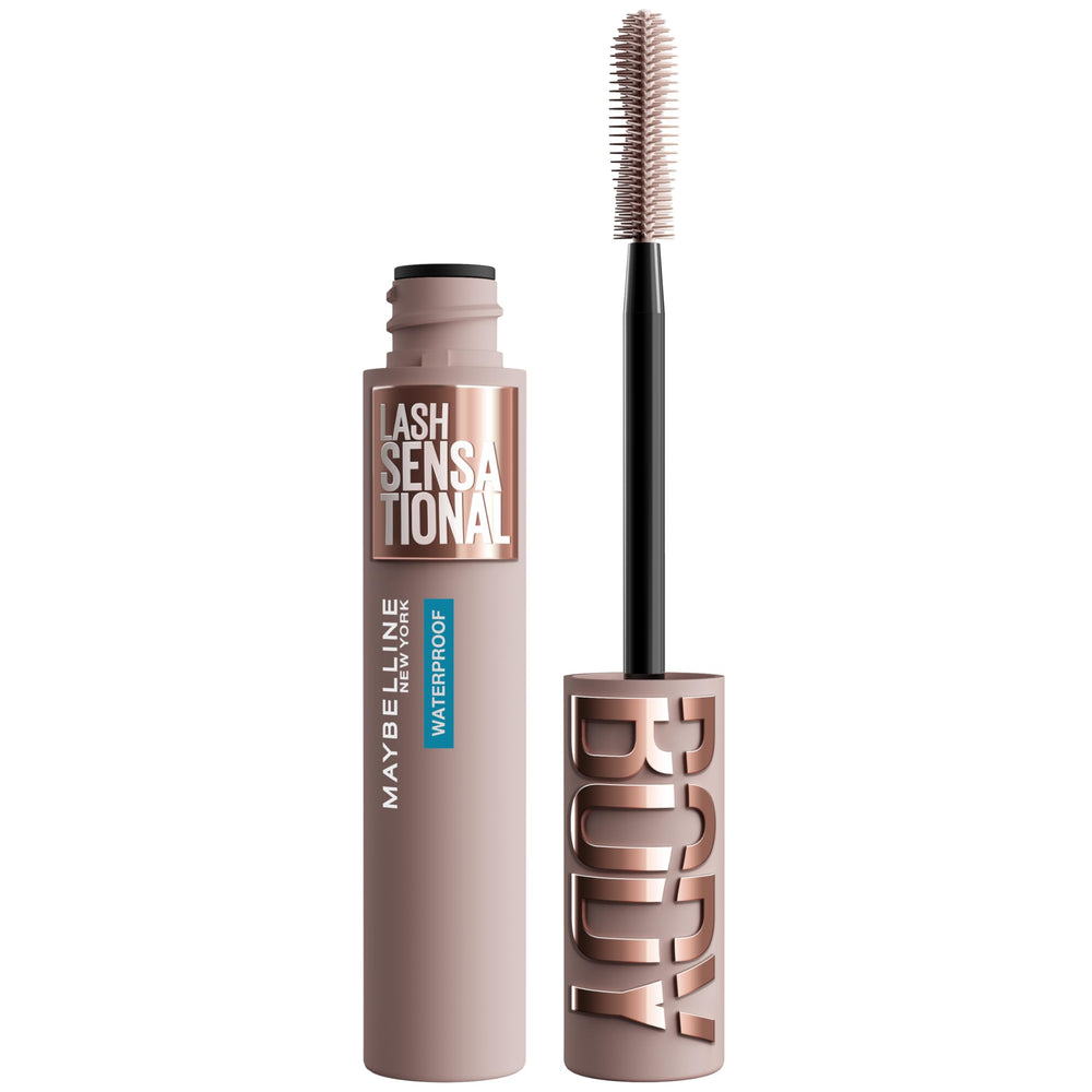 Maybelline front packaging showing waterproof mascara and benefits