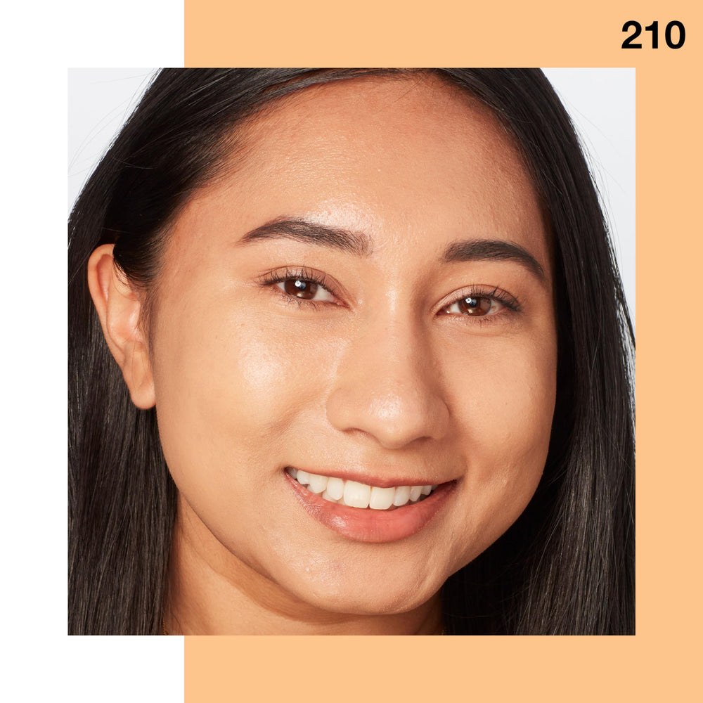 Maybelline model wearing Sandy Beige showing natural luminous finish and glow