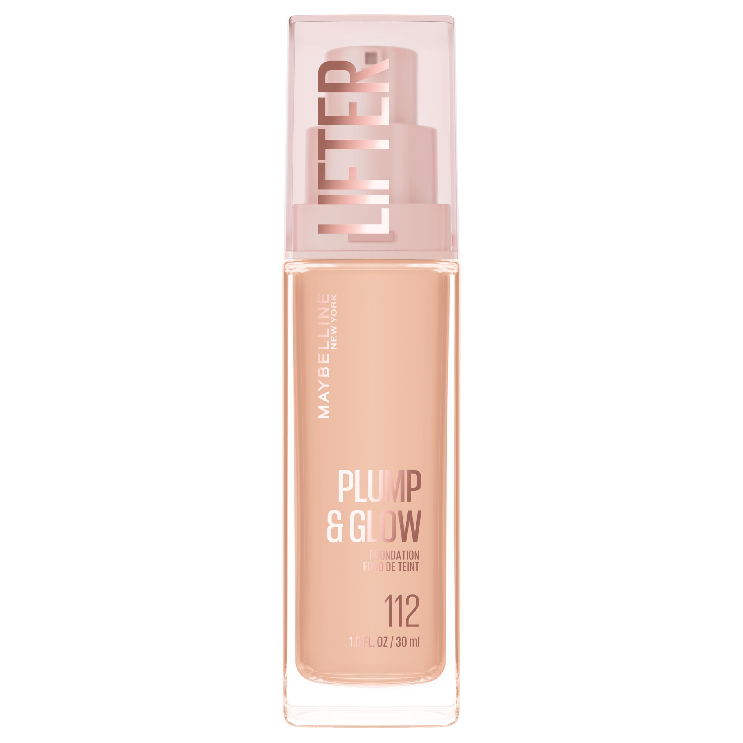 MAYBELLINE bottle front view showing label and shade 112 for instant recognition and shade matching