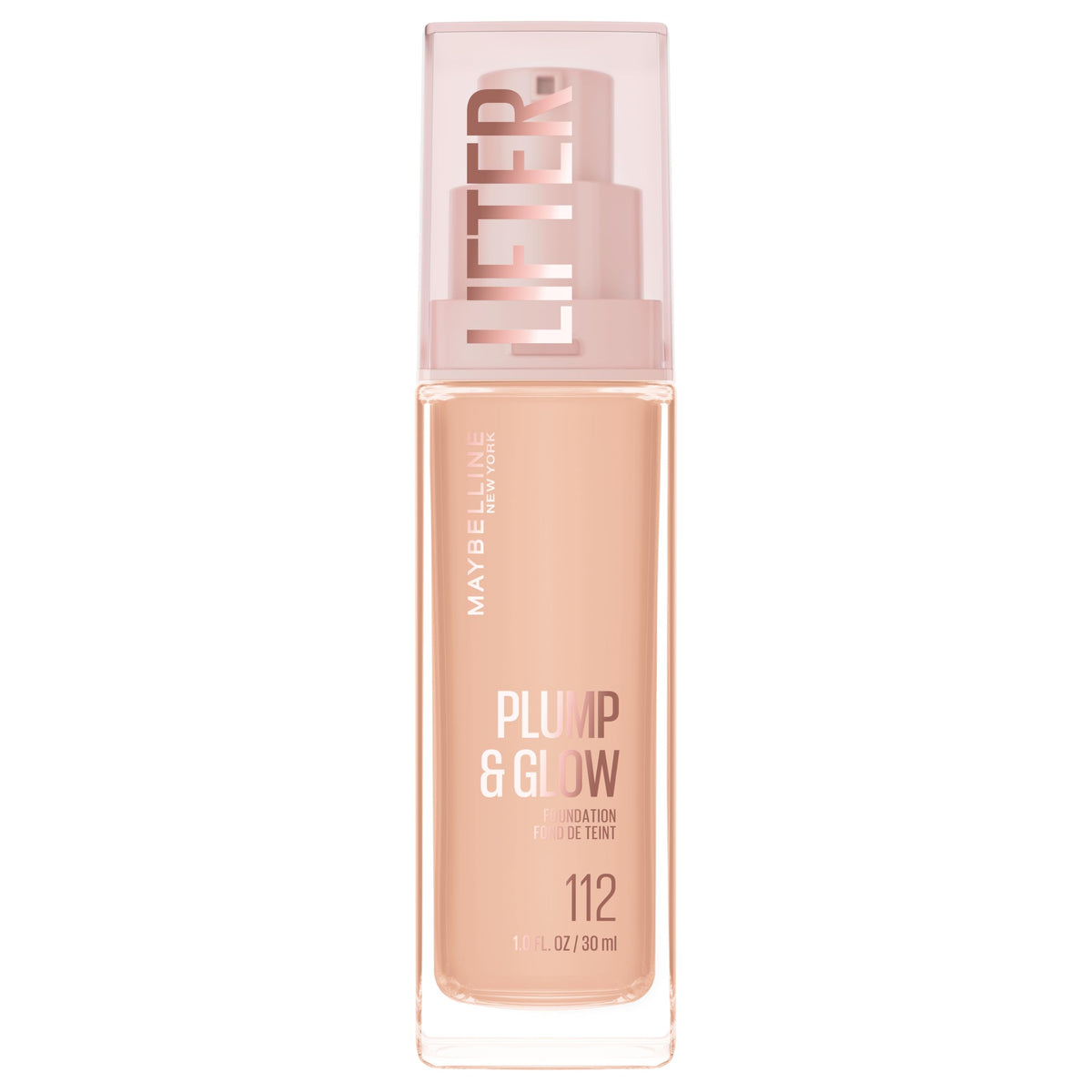 MAYBELLINE bottle front view showing label and shade 112 for instant recognition and shade matching