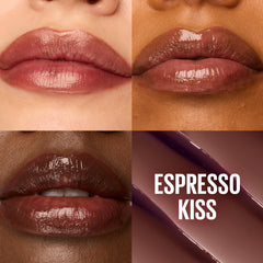 Maybelline texture close-up showing glossy balm swirl and moisturizing sheen