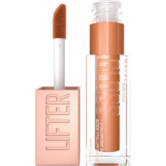 Maybelline Lifter Gloss front packaging showing bronzed shade and glossy finish benefits