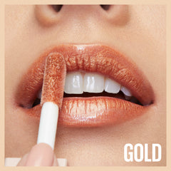 Maybelline Lifter Gloss XL wand applying gloss, showing easy one-swipe coverage benefit