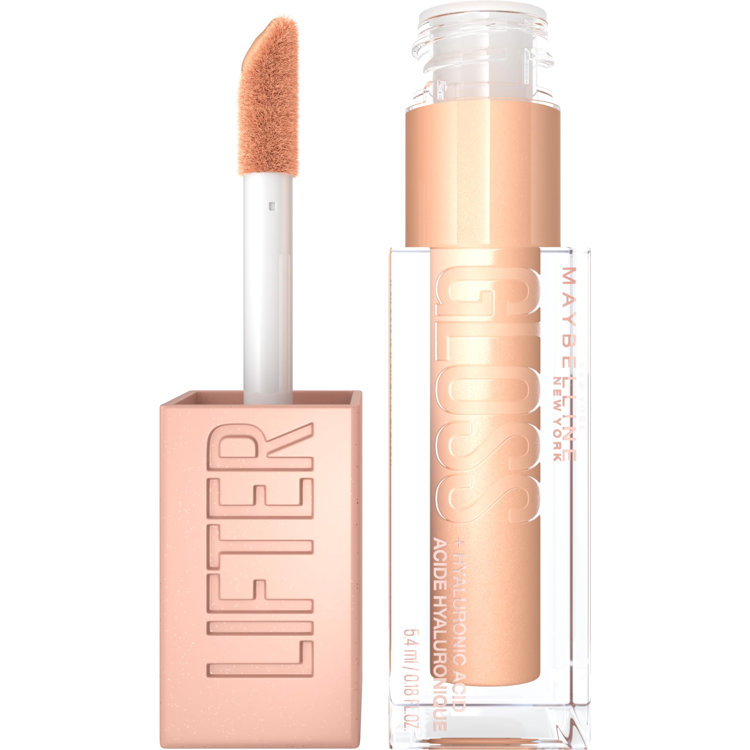 Maybelline Lifter Gloss front packaging showing clear neutral shade and high-shine finish