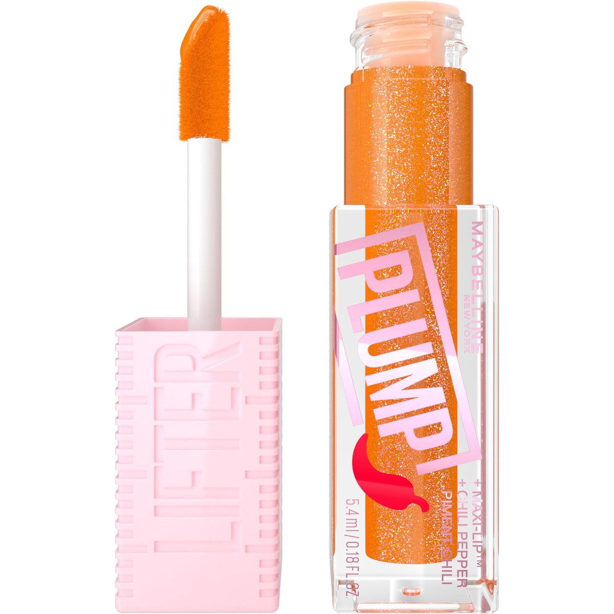 MAYBELLINE front packaging showing glossy Hot Honey shade and branding for instant shine