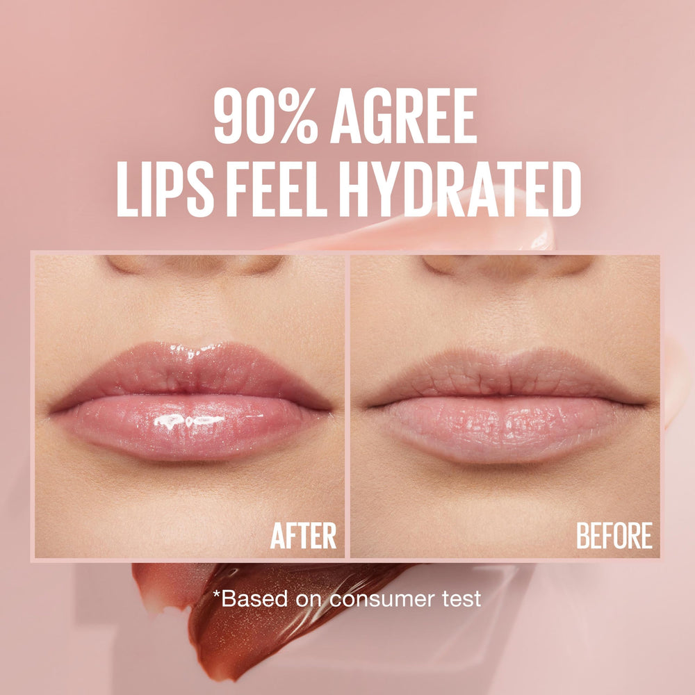 Maybelline Lifter Gloss Moon swatches on skin showing buildable nude-pink sheen and dimension