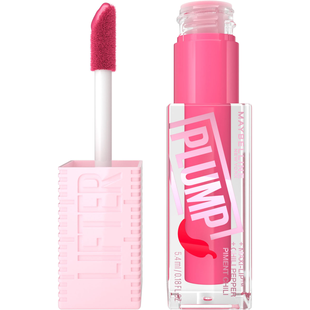 Maybelline Lifter Gloss Pink Sting front packaging showing shade and shine benefit
