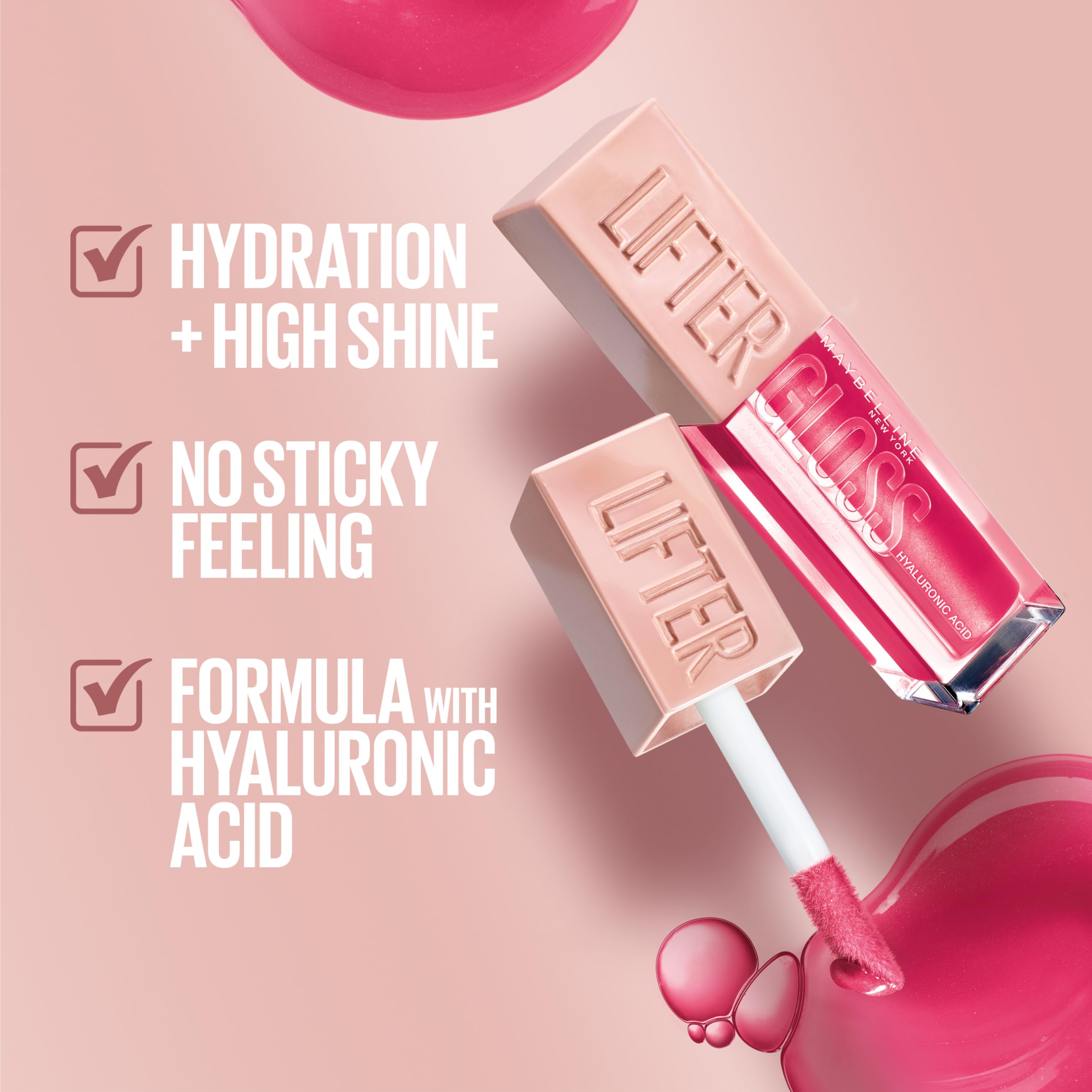 Maybelline Lifter Gloss Stone texture swipe showing glossy, hydrating finish benefit