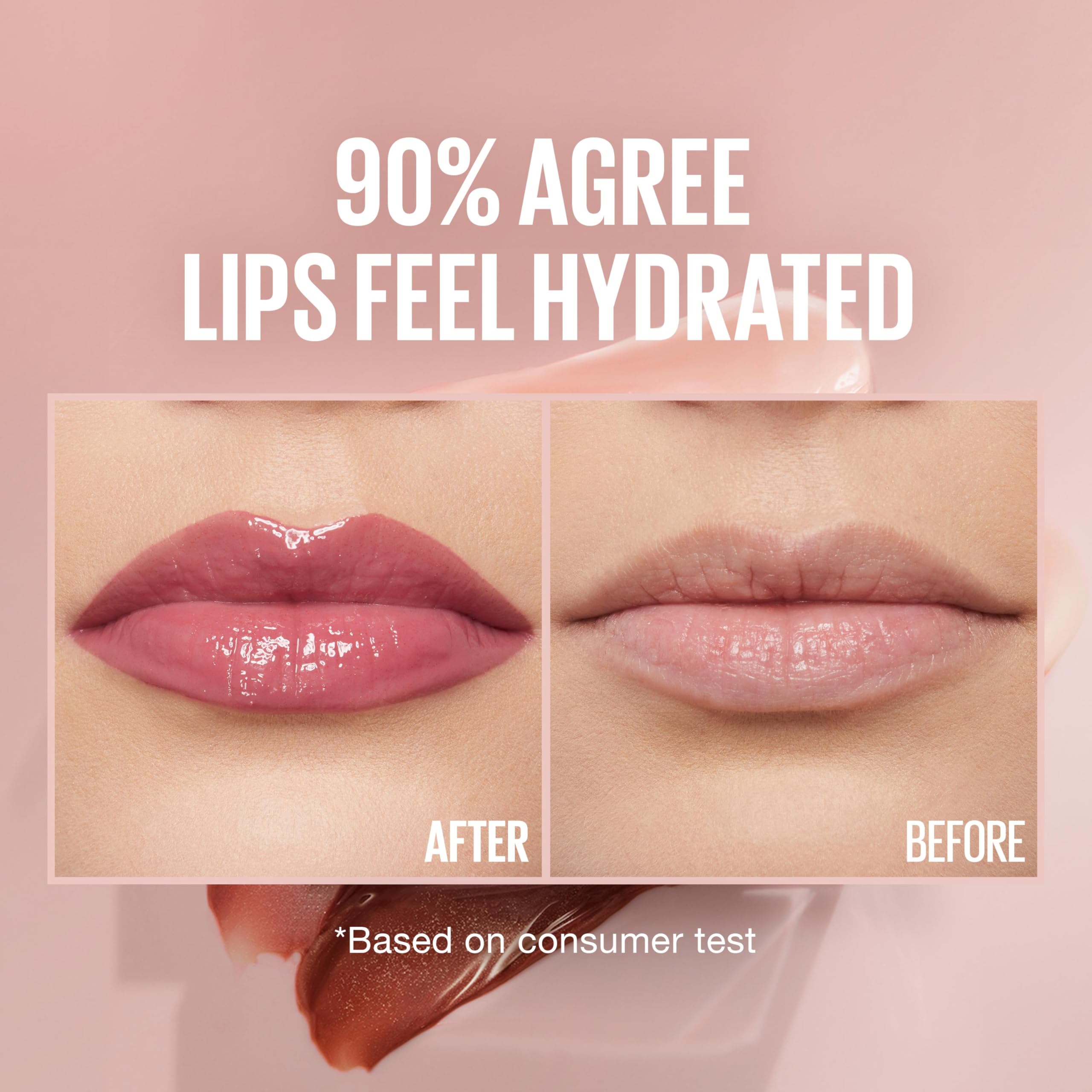 Maybelline gloss texture close-up showing hydrating glossy finish benefit