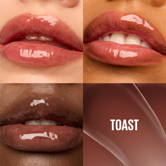MAYBELLINE Lifter Gloss Toast wand applicator demonstrating smooth even coverage