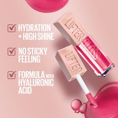 Maybelline Lifter Gloss Topaz texture swatches showing glossy, hydrating finish