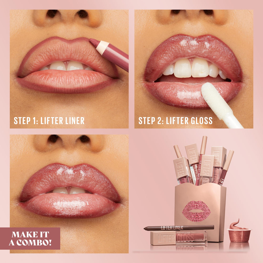 MAYBELLINE application demo on lips showing lifted, defined finish