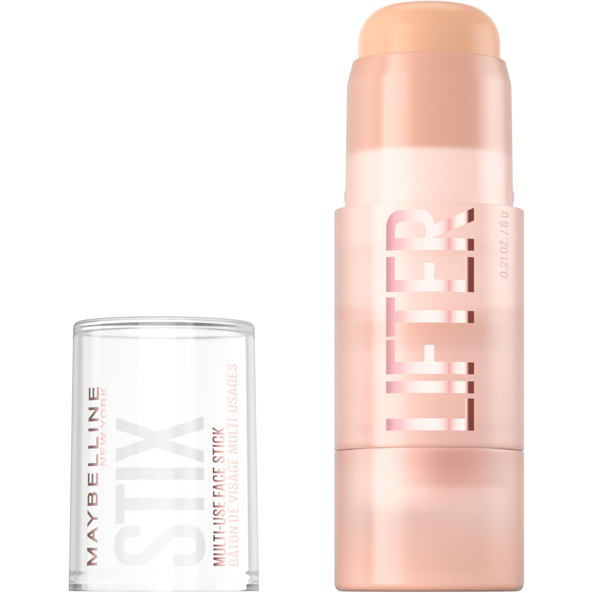 Maybelline Lifter Stix front view showing stick and label, easy multi-use benefit