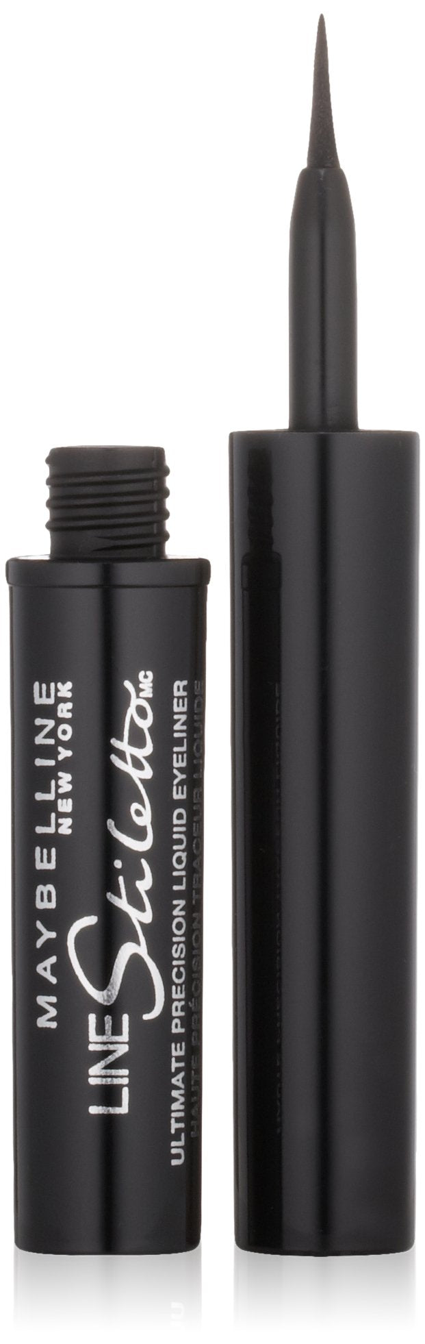 Maybelline Line Stiletto front packaging shows product and shade Blackest Black benefit precise definition