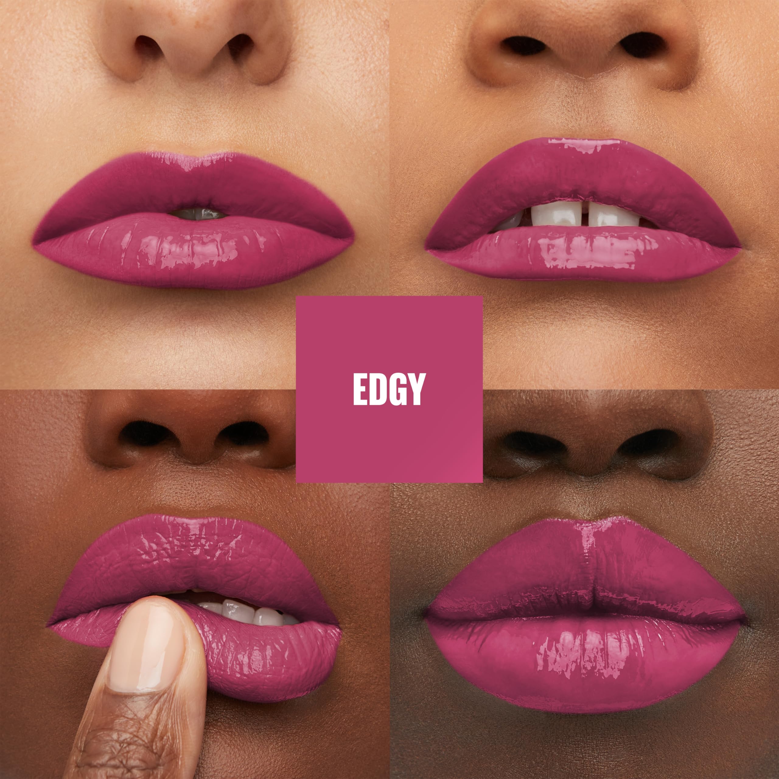 MAYBELLINE worn on lips in lifestyle shot demonstrating longwear shine and bold color