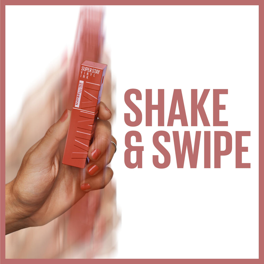 MAYBELLINE lipstick applied on model showing high-shine finish and longwear look benefit