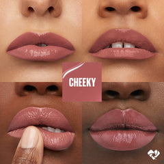 MAYBELLINE before-and-after lips demonstrating longwear, no-budge color