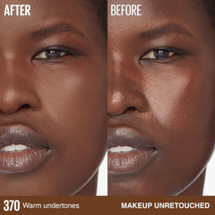 Maybelline foundation bottle held in hand to show portable size and convenience