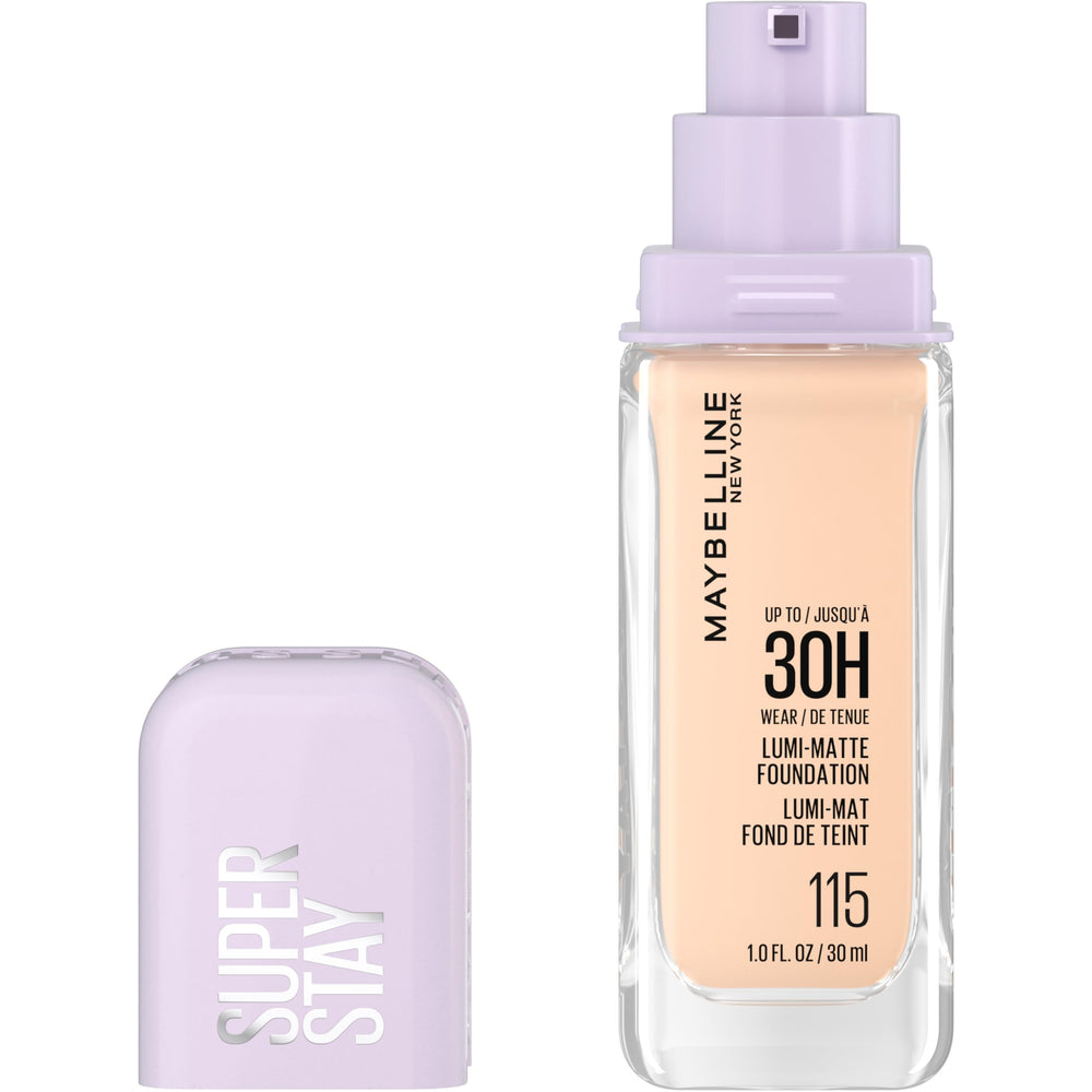 Maybelline Super Stay Lumi‑Matte front packaging showing shade 115 and benefits