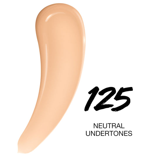 Maybelline bottle with open pump dispensing foundation, demonstrates easy application