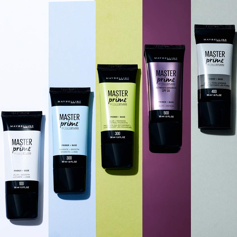 MAYBELLINE primer on a bathroom vanity styled scene suggesting everyday routine and practical benefits