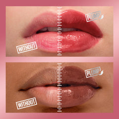 MAYBELLINE applied on lips showing warmed plump effect and visible dimension benefit