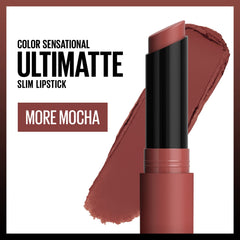 Maybelline More Mocha bullet close-up showing color edge and precise tip