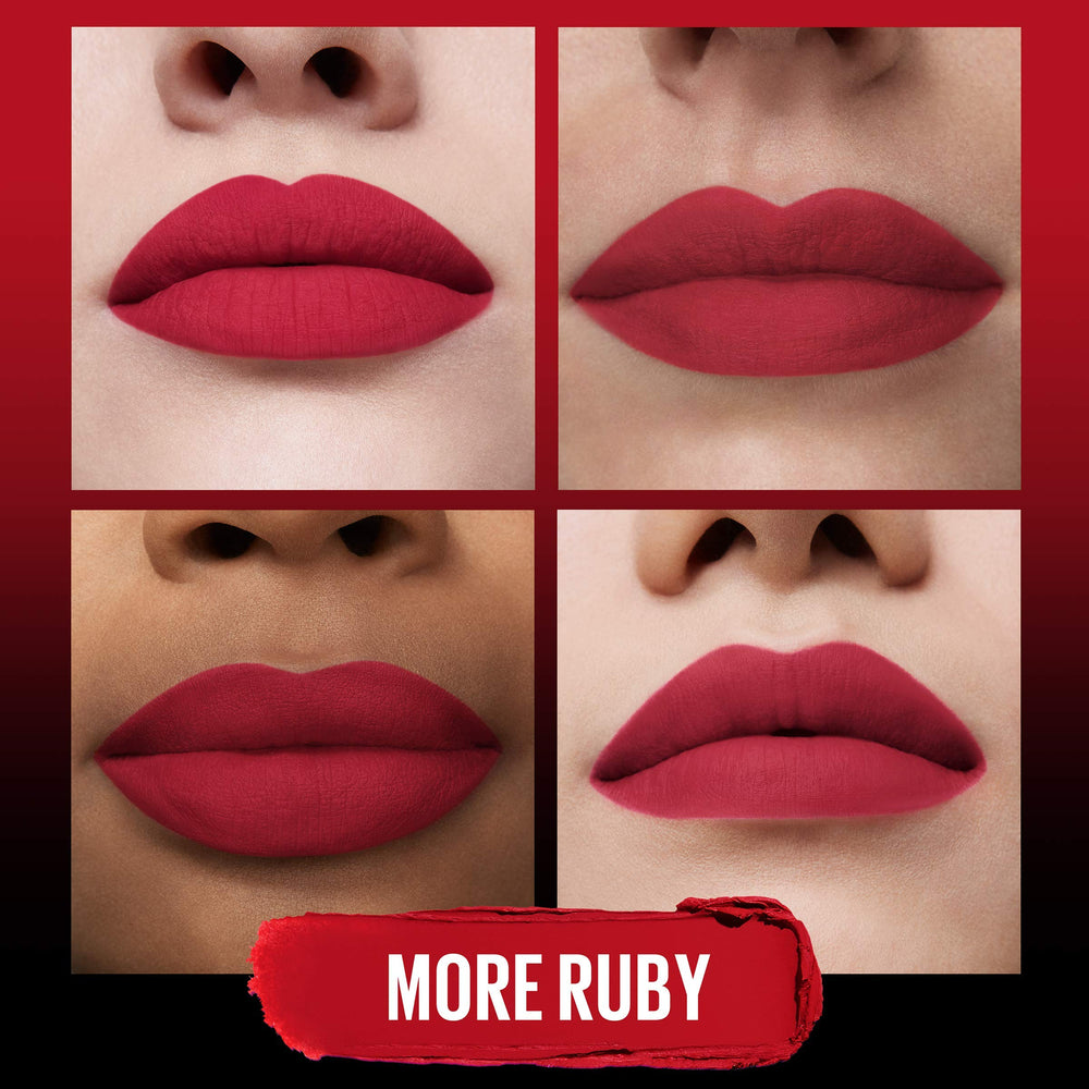 Maybelline more ruby lipstick texture closeup showing smooth blend benefit
