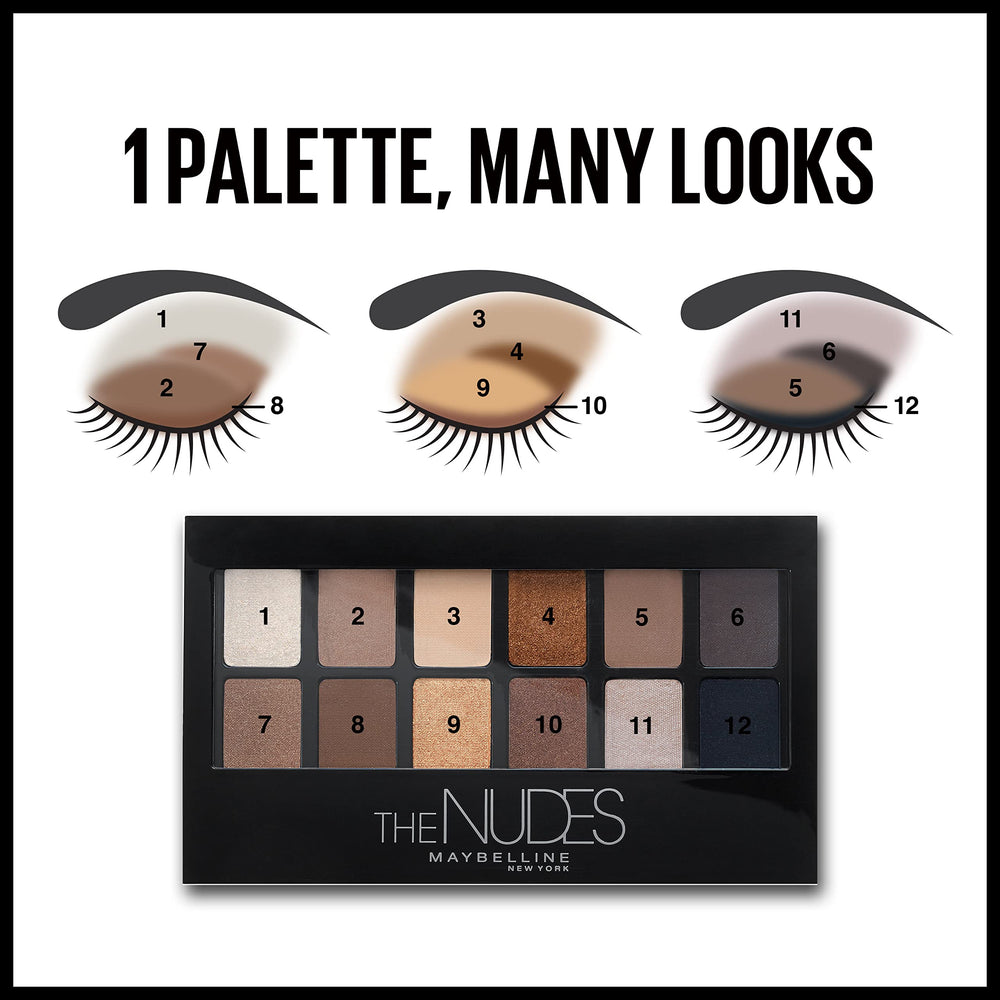 MAYBELLINE hand holding The Nudes palette to show compact size and travel convenience