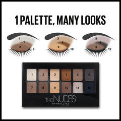 MAYBELLINE hand holding The Nudes palette to show compact size and travel convenience