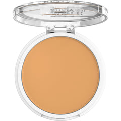 Maybelline open pan revealing smooth pressed powder and built-in applicator for quick touch-ups