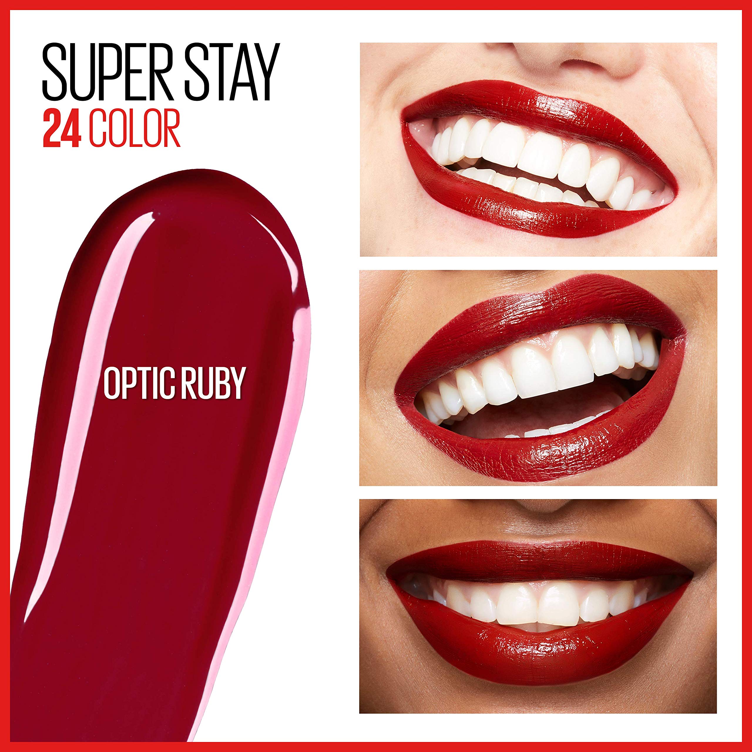 Maybelline Optic Ruby balm texture swiped to show moisturizing finish and comfort benefit