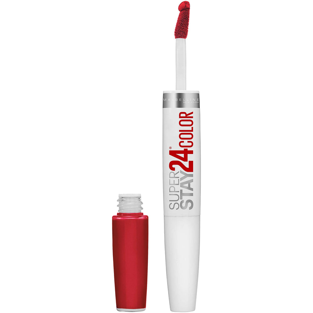 Maybelline Optic Ruby front packaging showing bold red shade and two-step system benefit