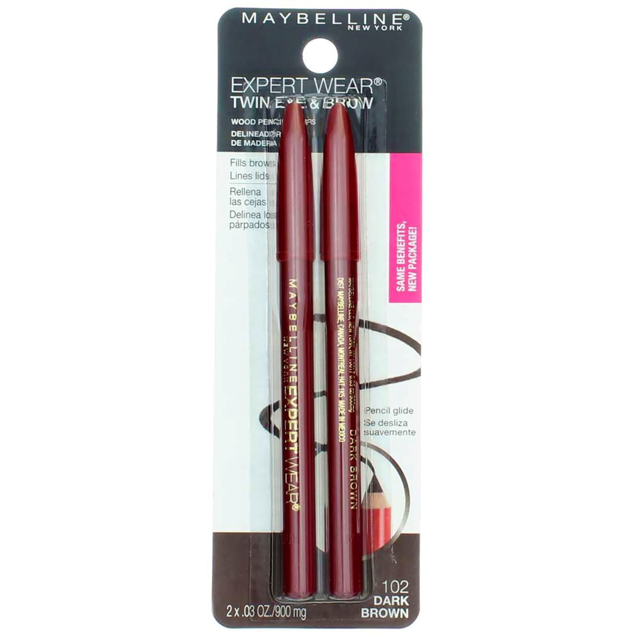 MAYBELLINE close-up of sharpened pencil tip showing precise dark brown strokes