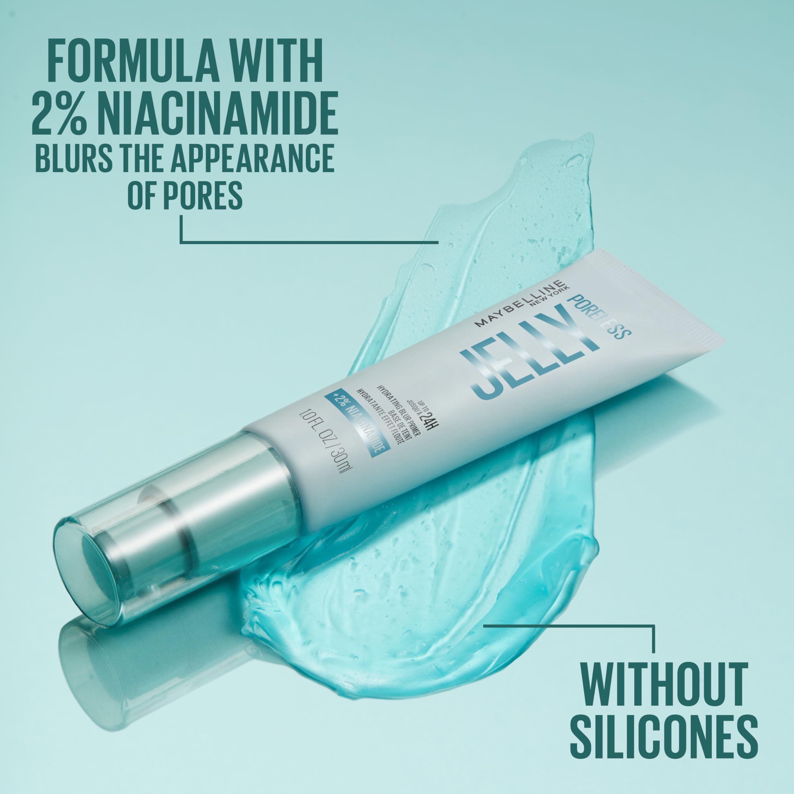 Maybelline primer applied on face demonstrating blurring effect and smoother makeup base benefit
