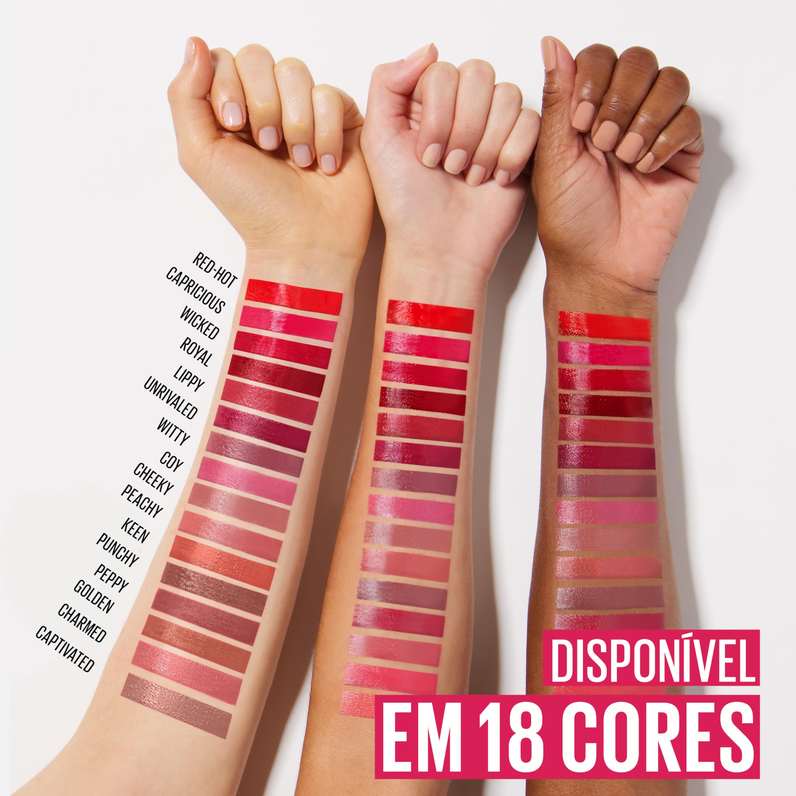 MAYBELLINE product applied on model showing longwear glossy benefit