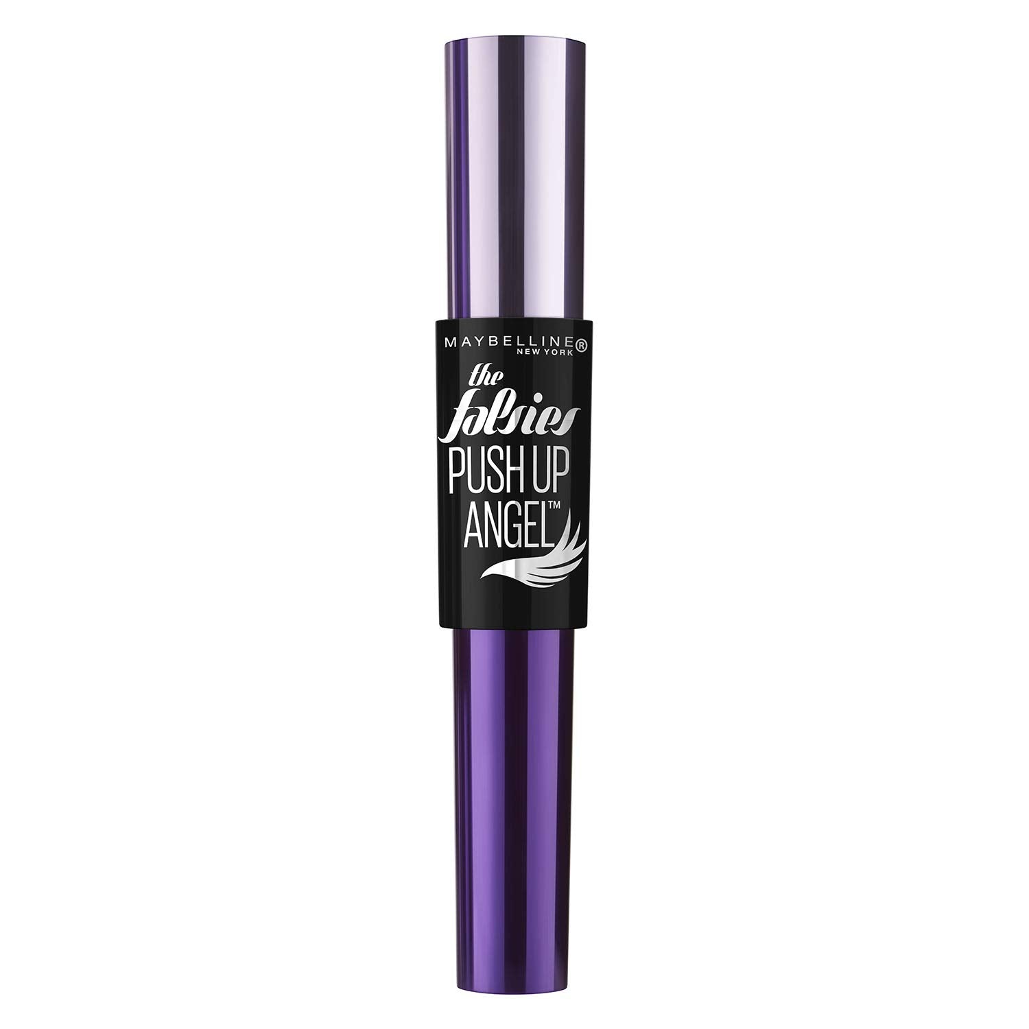 Maybelline wand and tube front view showing product and bold black finish benefit