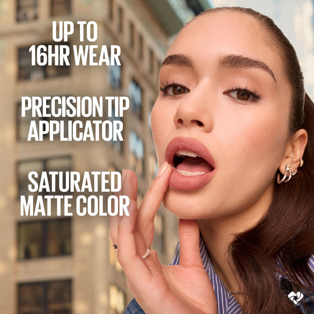 Maybelline Renegade full lip application showing longwear matte benefit