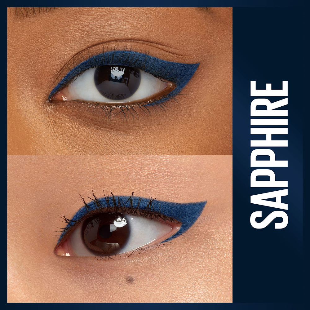 Maybelline Unstoppable Sapphire pencil tip close-up highlighting built-in sharpener and precision
