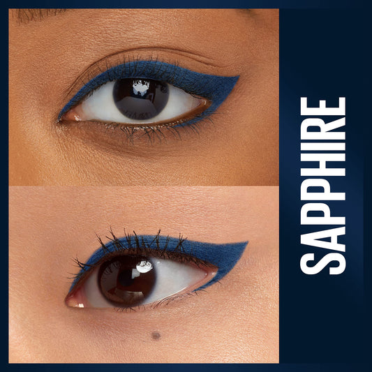 Maybelline Unstoppable Sapphire pencil tip close-up highlighting built-in sharpener and precision