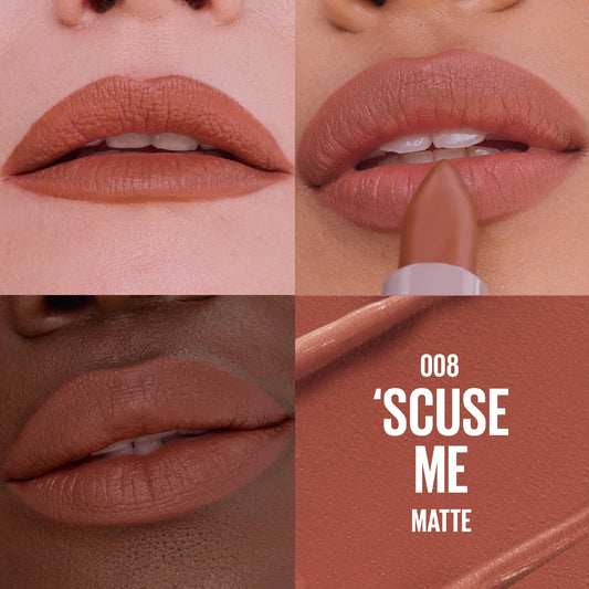 Maybelline close-up of contoured lipstick bullet for precise application benefit