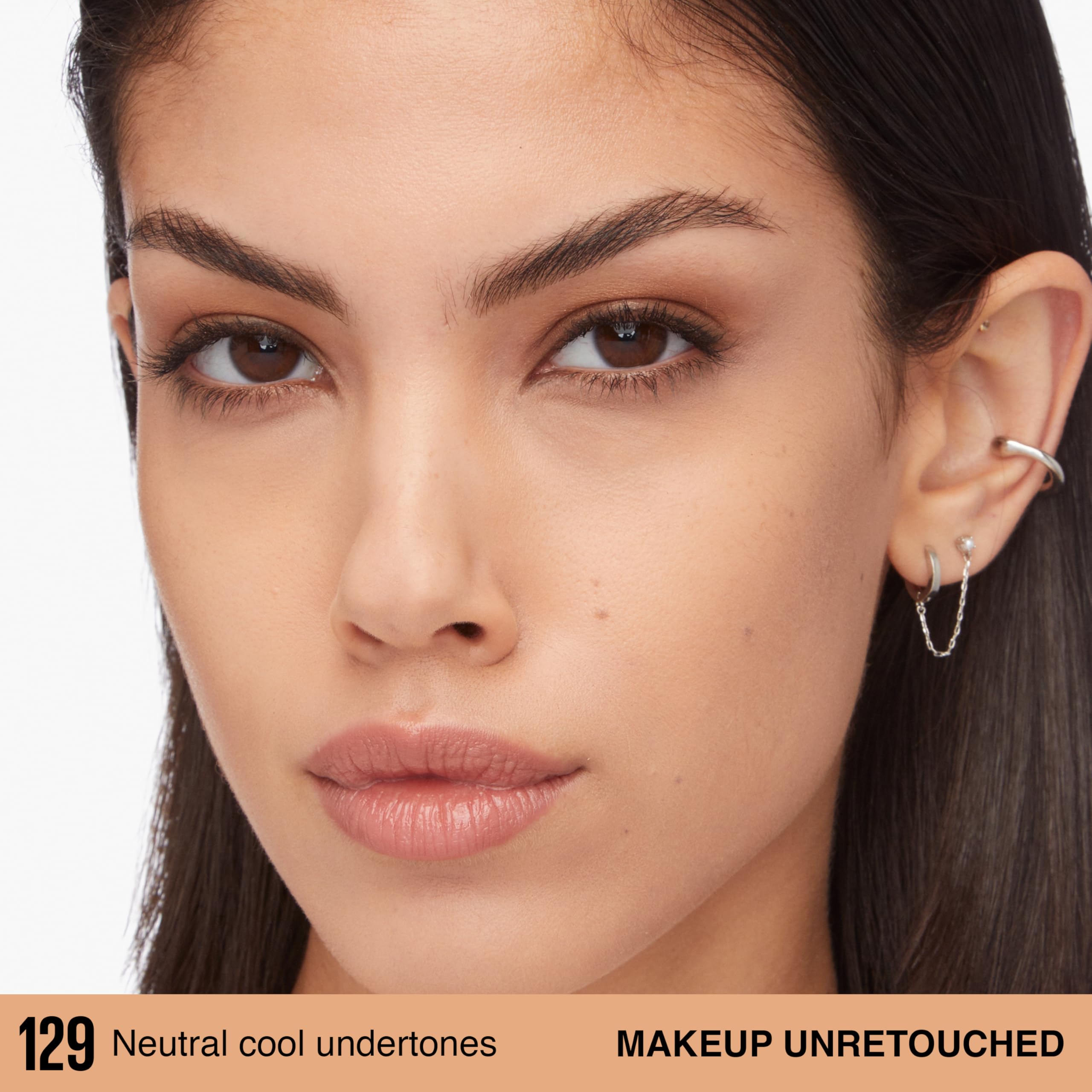 Maybelline shade 129 swatched on skin to show true color and seamless blend