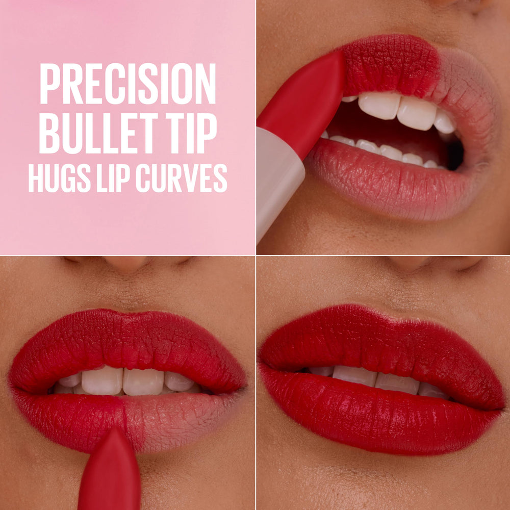 MAYBELLINE shade range flatlay of 16 satin and matte options for variety